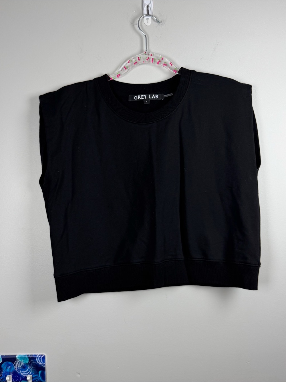 Grey Lab Black Soft Muscle Sleeve Sweatshirt Cotton Minimalist Cropped Medium